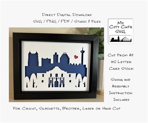 San Antonio Skyline Paper Cut Shadow Box SVG, Cricut, Laser (digital Download) - Etsy Australia