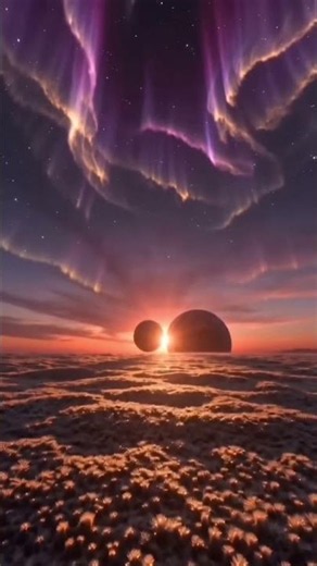 #しまのん #ai #universe #宇宙編 宇宙の黄昏。2つの太陽とオーロラが混ざる空。