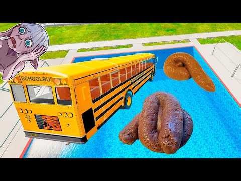 School Bus Down In Swimming Pools – BeamNG Drive Epic BMG Bus Crash Scene