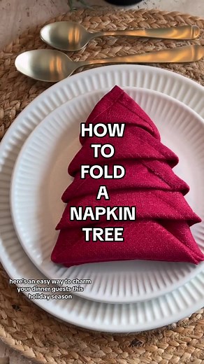This napkin fold is such an easy way to add charm to your holiday table! ❤️ My red napkins are from @Kohl’s. —⁣ #fyp #diy #holidaydiy #hometok #diytok #christmastok #KohlsFinds #homedecor