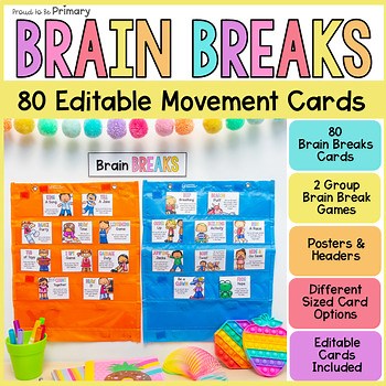 Brain Breaks Activities Movement Exercise Cards & Group Games for Transitions