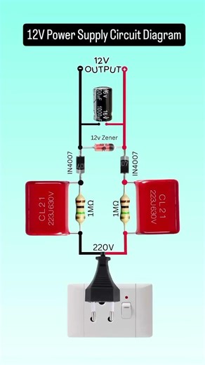 12V Power Supply Circuit Diagram #shortvideo #diy #electronic #electrician