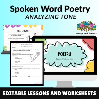 Spoken Word Poetry & Tone EDITABLE Lesson and Worksheet