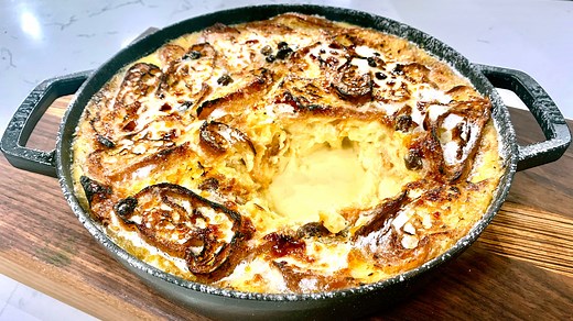James Martin's whisky and white chocolate croissant bread and butter pudding