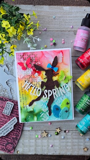Ranger Ink (Official) on Instagram: "Spring is in full bloom with this colorful masterpiece by @luv2papercraft! 🌸🐰 Using vibrant @tim_holtz Alcohol Inks as a dreamy backdrop brings this “Hello Spring” card to life! 🌷✨ Supplies: Tim Holtz Alcohol Ink: cosmopolitan, watermelon, sunshine yellow, laguna and everglades Tim Holtz Distress Pain ®: picket fence Tim Holtz® Archival Ink®: Hickory Smoke, Ground Espresso Tim Holtz® Alcohol Ink Yupo® Cardstock 8 x 10, 5pcs. Ranger Heat It™ Craft Tool Tim 