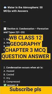 Class 12 Geography 3rd Semester Chapter 3 | 50 Most Important MCQ Questions 2025 | WBCHSE Exam