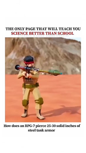 UNIVERSE | SCIENCE | TECHNOLOGY on Instagram: "🤯 How does an RPG‑7 defeat tank armor? Short answer: it doesn’t punch through 25–30 inches of solid steel. That’s a myth. Real tanks don’t even use “solid steel” anymore — they use layered composite armor designed to stop exactly these weapons. So how does an RPG‑7 still damage vehicles? 👉 It uses a shaped‑charge warhead called HEAT (High Explosive Anti‑Tank). When it hits, the explosive focuses energy into a super‑hot metal jet that melts through