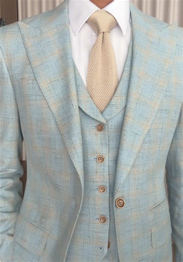 Elegant Sky Blue Windowpane Check Suit for Special Events