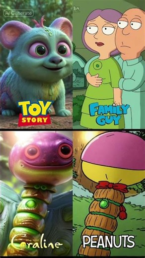 Alien caterpillar four time each different animation generated with cool soothing brilliant music