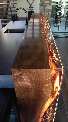 Creating a Stunning Wooden Bar Top with River Rocks and Resin