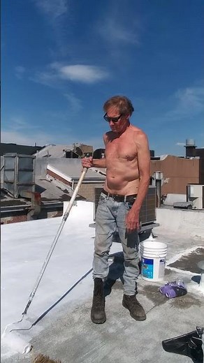 Shirtless roofer, sagging pants
