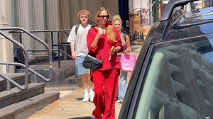 Jennifer Lawrence rocks her red hot ensemble on the NYC streets