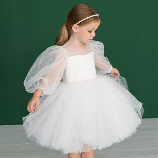 Tutu Flower Girl Dress for Toddler, Pearl Birthday Dress, First Birthday Outfit, Princess Tulle Party Dress - Etsy