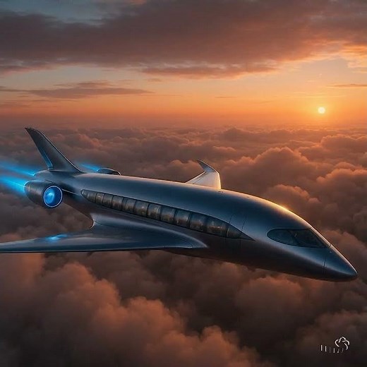 Futuristic jet at sunrise