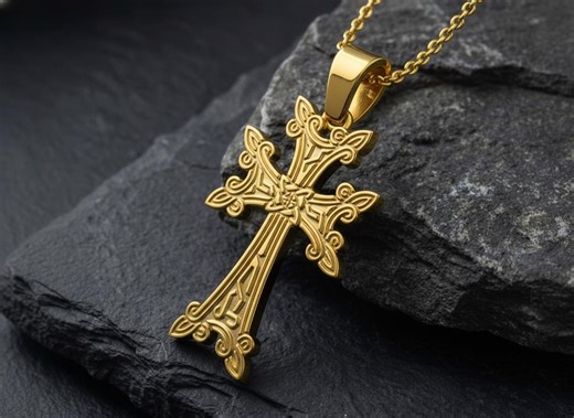 Celtic Cross Pendant 925 Sterling Silver 14K Gold Vermeil Armenian Style Religious Necklace Unisex - Etsy
