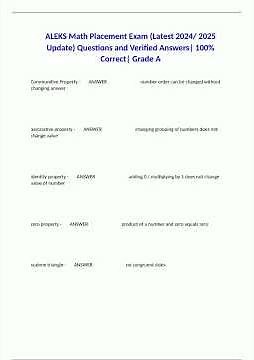 ALEKS Math Placement Exam Latest 2024 2025 Update Questions and Verified Answers 100 Correct Grade A