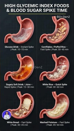 6 High Glycemic Index Foods with typical sugar spike timings