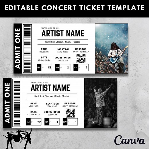Editable Concert Ticket Template, DIY Event Ticket, Surprise Gift Custom Concert Ticket, Printable Concert Tickets Gift Idea, Canva Template - Etsy
