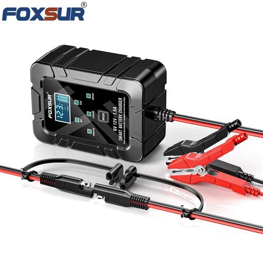 FOXSUR Car Rechargeable Battery Charger 12v 6v 1.5A Universal Intelligent Fast Automatic Pulse Repair Battery Charger