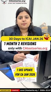 One Month Two Revisions - 30 Days Left in ICAI JAN 2026 Exams - ICAI Material Revisions Daily Imp notes - CAtestseries.org - Book Now 🏆 10,000 Students Trained | 13 Times AIR 1 | ⿡ Unshakable System - CAtestseries.org India's Best Online Mock Test Series as per ICAI Exam Pattern ✅ Notes Guidance Videos ✅ Suggested Answer Toppers Sheets for comparison ✅ Study Planners Imp Q’s Imp MCQs & Case Study MCQs ✅ Live Mentoring Strategy Targets 🏅 CAtestseries.org — Awarded & Recognized by NIRC Chairman 