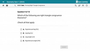 Geometry Sem 1 (2023)Apex Learning3.2.3 Quiz: Proving Right T... | Filo