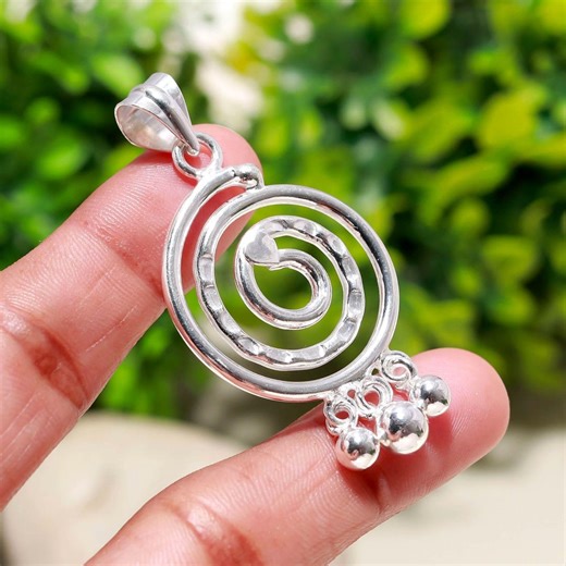 Handmade Sterling Silver Spiral Pendant With Silver Balls - Etsy