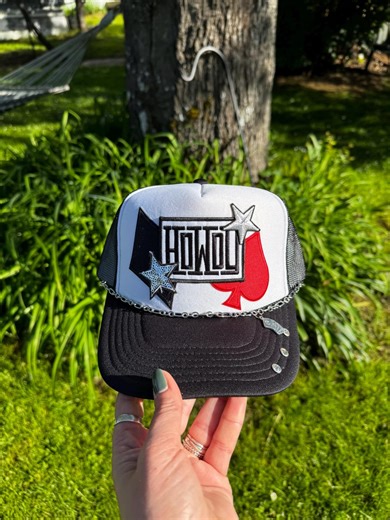 Custom Poker Trucker Cap | Black White Snapback With Spade Heart Star Design | Handmade Streetwear Accessory | Unique Gift for Card Lovers - Etsy