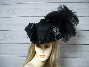 Black Pirate Hat Womans Black Tricorn Hat Renaissance Hat Halloween Pirate Hat Gasparilla Pirate Hat Steampunk Hat Jack Sparrow 22.5" Inside - Etsy