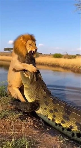 Crocodile Suddenly Attacks Lion at River! 😱🦁🐊 #shorts”
