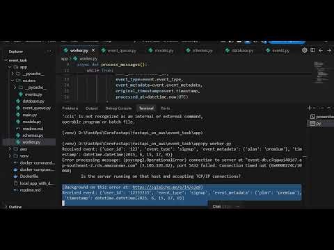 FastAPI + AWS RDS + SQS Integration | Event Queue Processing with PostgreSQL | Aws with Python