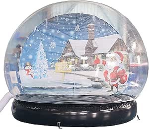 SAYOK Christmas Decoration Inflatable Snow Globe Transparent Bubble Tent with Printed Background Blower and Pump, 9.84ft