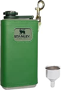 Spirit Flask Leather Case,for Stanley 8oz Legendary Classic Liquor and Spirit Flask, Soft Touch Leather Wrap with Funnel - Spirit Flask not included (Green)