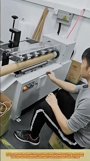 Precision Skilled Worker Operating Paper Tube Cutting Machine #workprocess #machinery