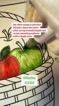 Green Apple Coloring Tutorial (Ohuhu Markers) step-by-step coloring tutorial