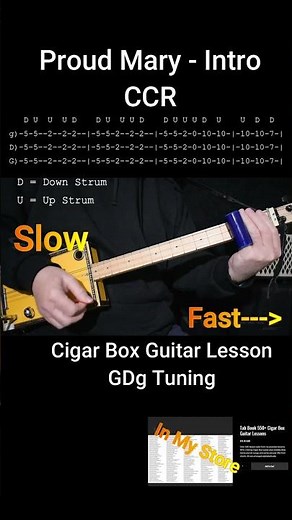 Proud Mary By CCR - Easy 2 Speed "no Chat" Fretless Slide Cigar Box Guitar Lesson w Tab