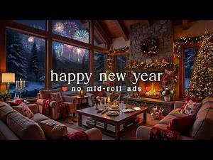 ✨ Warm New Year Jazz (NO MID-ROLL ADS) Cozy Fireplace & Firework Ambience – Happy New Year