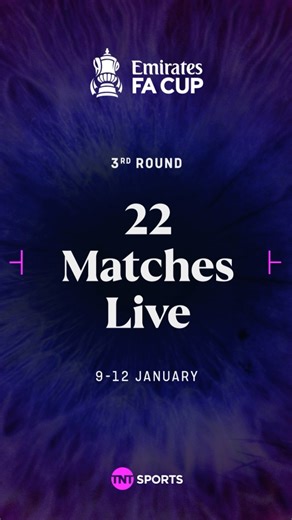 The Magic of the FA Cup – LIVE HERE on TNT Sports! ✨🏆 From giant-killings to blockbuster clashes, the FA Cup delivers drama like no other ⚽🔥 Catch every kick LIVE HERE all weekend on TNT Sports: Friday 9th January 🕢 19:30 • Wrexham v Nottingham Forest (TNT Sports 1) • Preston North End v Wigan Athletic (TNT Sports 5) Saturday 10th January 🕛 12:15 • Macclesfield FC v Crystal Palace (TNT Sports 1) • Everton v Sunderland (TNT Sports 5) • Wolves v Shrewsbury Town (TNT Sports 6) • Cheltenham Town