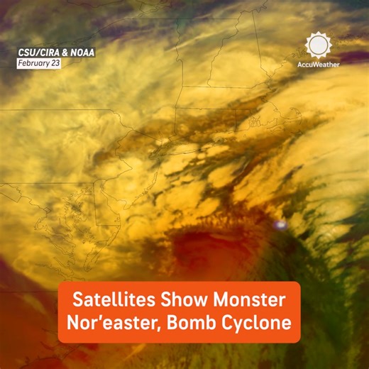 Nor'easter on satellite: The storm has unleashed feet of snow and hurricane-force wind gusts as the Northeast endures one of its most intense winter storms in years. Live updates: https://bit.ly/40neWN9 | AccuWeather