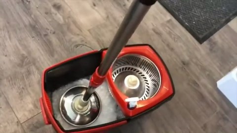 Spin Mop and Bucket with Wringer Set, Stainless Steel 360 Spinning Mop Bucket with 2X Round Wheels for Home Cleaning System with Dual Mop Heads Self Wringing Red Big Bucket 25QT (Black & Red)