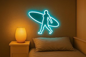 Surfboard Neon Sign: Surf Girl LED Light - Coastal Wall Art - Etsy