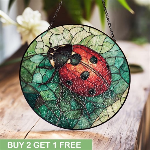 Ladybug on Leaf Stained Glass Art for Garden Lover, Nature Theme Window Hanging Gift for Mom Birthday, Spring Decor Present Idea Gift Friend - Etsy