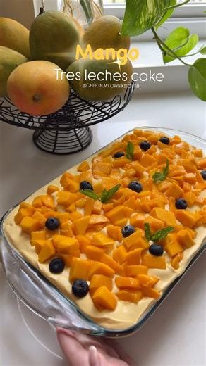 Annie • Recipe Developer on Instagram: "Mango tres leches recipe 🥭 Mango season is here let’s make delicious and simple desserts. 3 milk cake has a soft and ultra-moist crumb. It is soaked with a 3 milk mixture and topped with a lightly sweetened whipped cream. This is an authentic Tres Leches Cake recipe and the best we have tried. We love the simple, crowd-pleasing desserts Here is a simple 3 milk mango cake recipe I use box cake mix for this recipe. You can make simple vanilla cake at home a