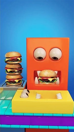 Fun 3D Food Animation | Cartoon Monster Devouring a Stacked Cheeseburger #shorts #cartoon #3d
