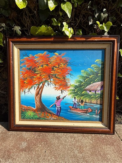 Vintage Caribbean Folk Art Original Oil Painting by José Antigua – Framed & Signed - Etsy