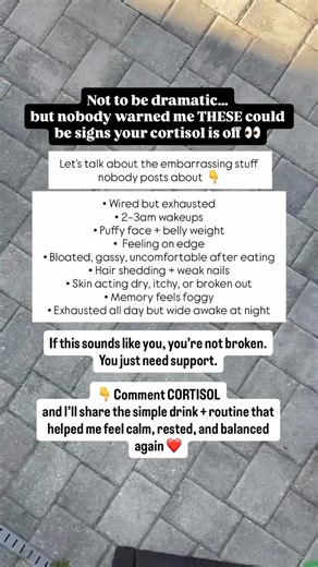 Darcie Price | Hormone & Cortisol Wellness on Instagram: "Let’s talk about the embarrassing stuff nobody posts about 👇 • Wired but exhausted • 2–3am wakeups • Puffy face + belly weight • Anxiety or feeling on edge • Bloated, gassy, uncomfortable after eating • Hair shedding + weak nails • Skin acting dry, itchy, or broken out • Memory feels foggy • Exhausted all day but wide awake at night And here’s the part most people miss ⬇️ It’s not always just high cortisol… Sometimes it’s low cortisol… A