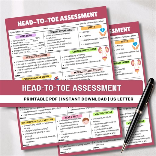 Head to Toe Assessment Template | Nursing Study Guide | PDF - Etsy