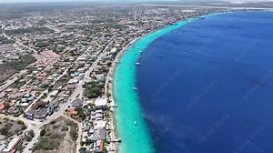 Bonaire Skyline At Kralendijk In Bonaire Netherlands Antilles. Beach Landscape. Caribbean Island. Kralendijk At Bonaire Netherlands Antilles. Seascape Outdoor. Nature Tourism.