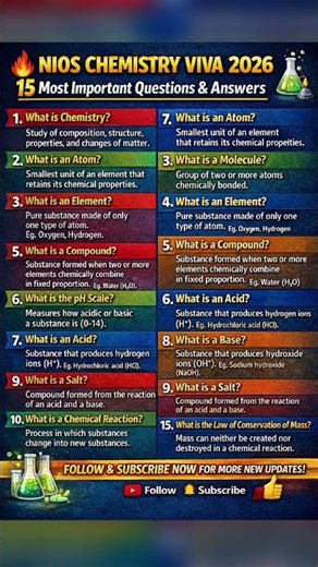 🔥NIOS Chemistry Viva 2026 | 15 Most Important Questions You Must Know