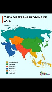 Asia Unlocked 🌏 Breaking down the world's largest continent. 🌏 Asia is often viewed as a single entity, but it is actually comprised of six distinct geographical and cultural regions: North, Central, West, South, East, and Southeast. A helpful visualization to understand the vast scale of this continent. #geography #asia #maps #worldmap #cartography #geographer #southeastasia #centralasia #eastasia #southasia #middleeast #travelasia #asiatravel #mapping #mapporn #wanderlust #travelgram #instat