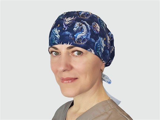 Dragon Print Scrub Cap, Fantasy Nurse Surgical Hat, Soft Stretch Cotton Medical Cap
